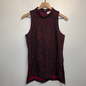 Michael Michael Kors Women's Lace Jacquard Tunic Top Black Red Size Medium